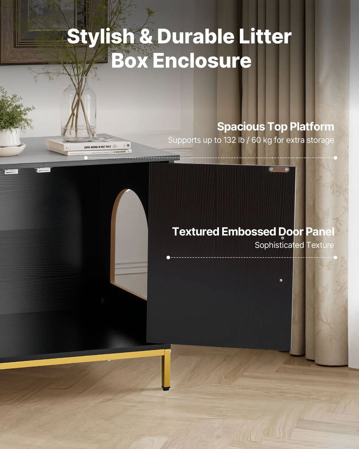 VEVOR Cat Litter Box Cabinet, 70 cm, with Metal Legs and Handle