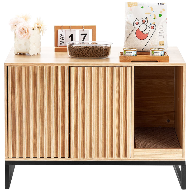 VEVOR slēptā kaķu tualetes kaste mēbelē ar 2 durvīm, 80 × 51 × 56 cm, dabīga koka krāsā