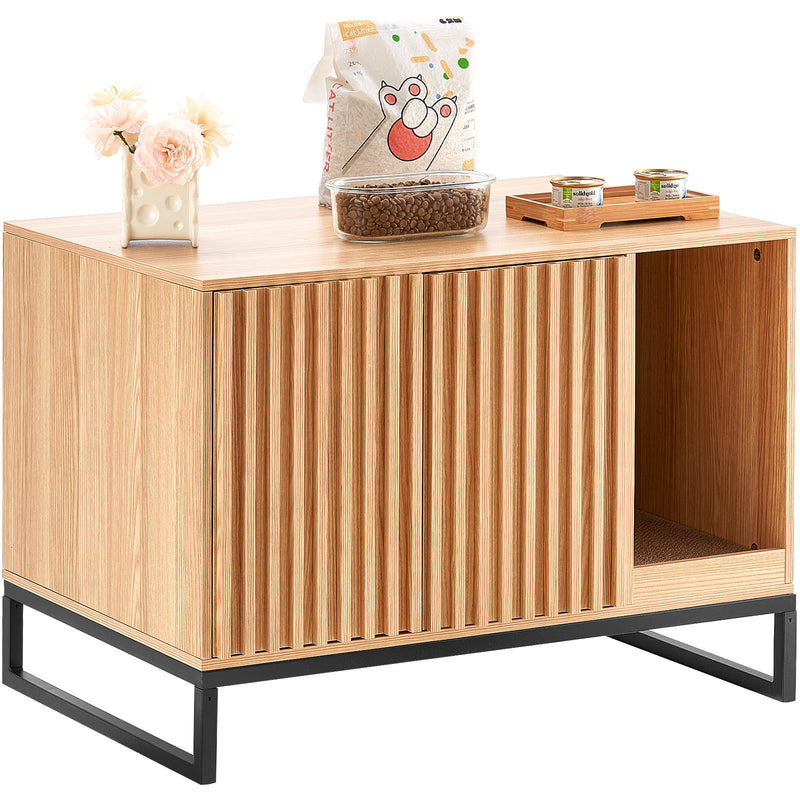 VEVOR slēptā kaķu tualetes kaste mēbelē ar 2 durvīm, 80 × 51 × 56 cm, dabīga koka krāsā