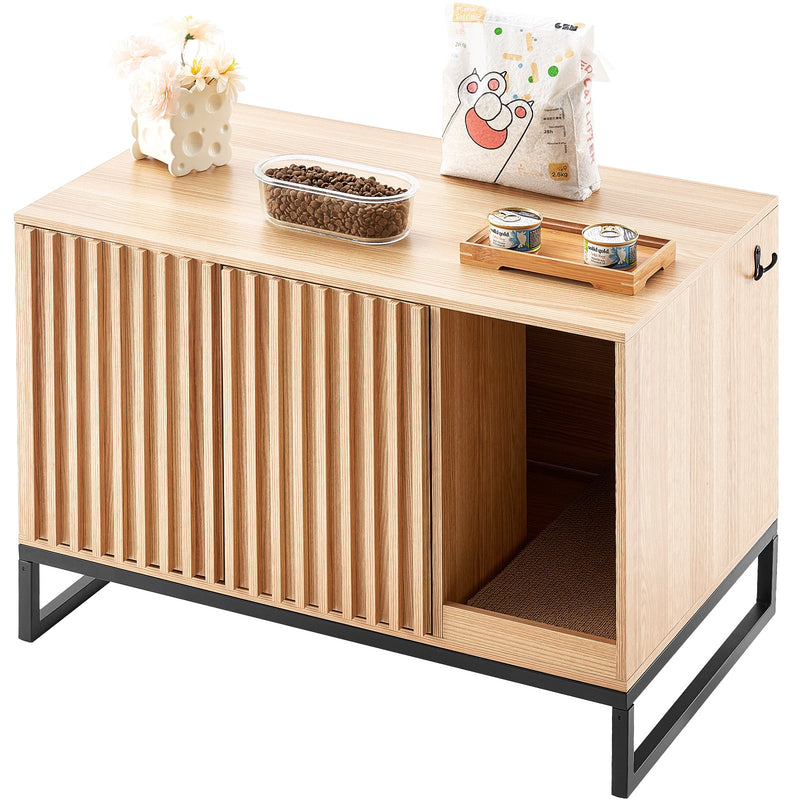 VEVOR slēptā kaķu tualetes kaste mēbelē ar 2 durvīm, 80 × 51 × 56 cm, dabīga koka krāsā