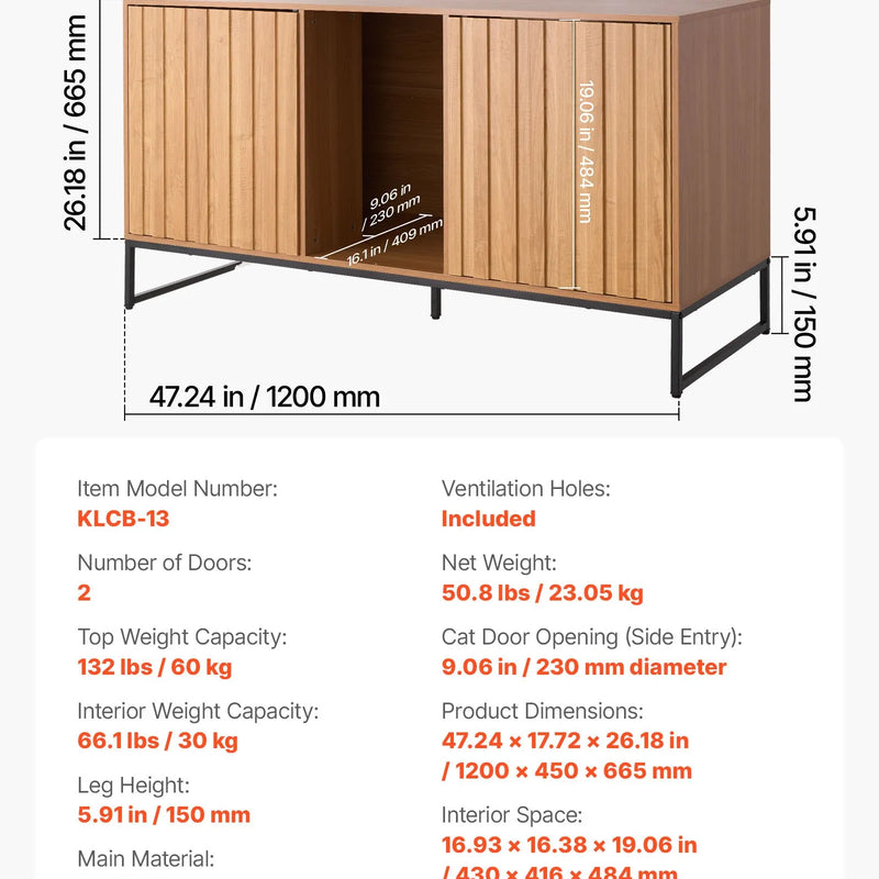 VEVOR kaķu tualetes skapītis ar skrāpējamo virsmu un glabātuvi, 120 cm
