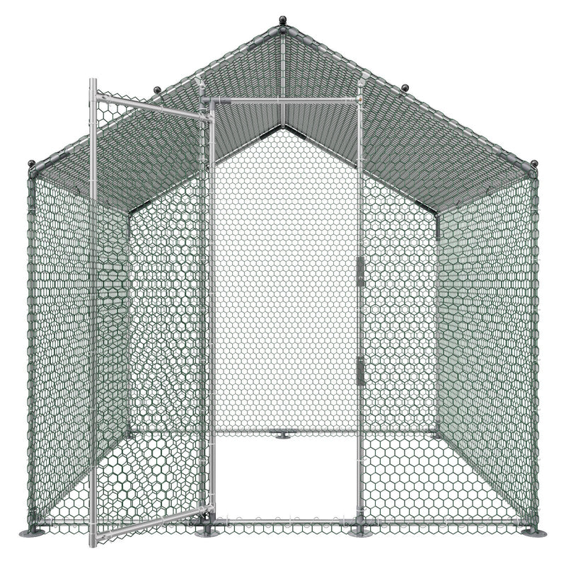 VEVOR metāla vistas voljers 2 × 2 × 2 m, liels ieejas vistas voljers ar pārsegu, spicēta jumta vistas māja ar drošības slēdzeni, āra pīļu un trušu būris, putnu voljers pagalmiem, saimniecībām un dārzam