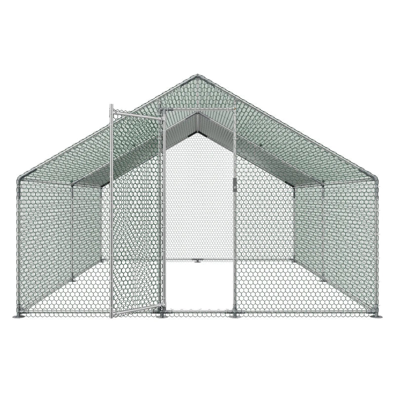 VEVOR metāla vistu voljērs 3 × 4 × 2 m, ieejams mājputnu aploks ar ūdensizturīgu jumta pārsegu, smailu jumtu un slēdzamām durvīm, vistām, pīlēm, trušiem un citiem mājputniem