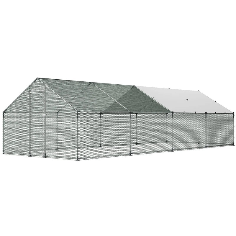 VEVOR metāla vistu aploks, 3 × 8 × 2 m, liels ieejams putnu voljērs ar pārsegu, arkas tipa jumts, drošības slēdzene, āra būris vistām, pīlēm un trušiem pagalmam vai saimniecībai