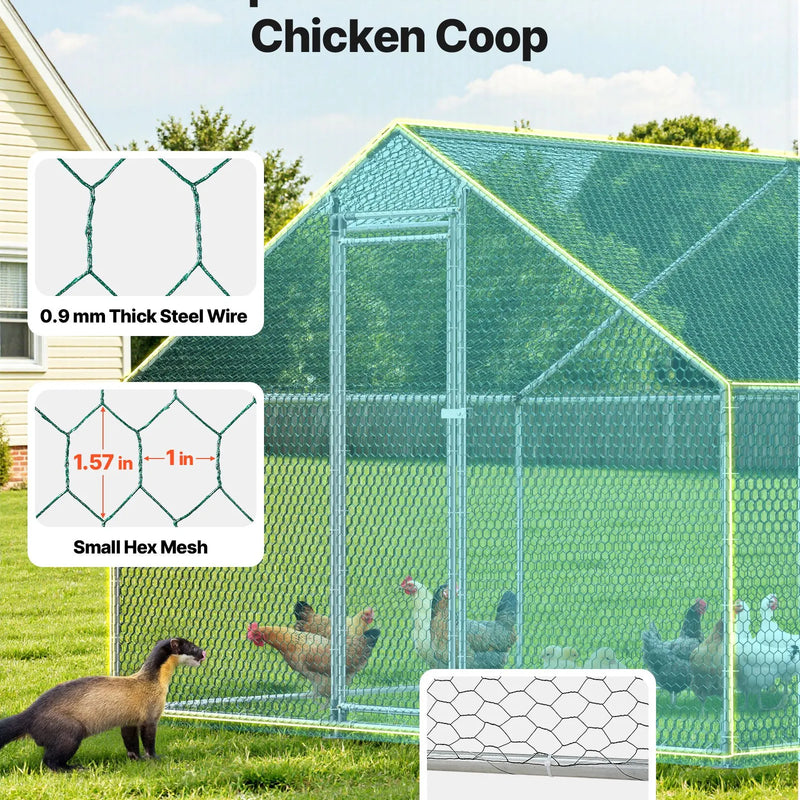 VEVOR metāla vistu aploks, 3 × 8 × 2 m, liels ieejams putnu voljērs ar pārsegu, arkas tipa jumts, drošības slēdzene, āra būris vistām, pīlēm un trušiem pagalmam vai saimniecībai