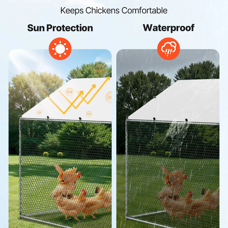 VEVOR metāla vistu aploks, 3 × 8 × 2 m, liels ieejams putnu voljērs ar pārsegu, arkas tipa jumts, drošības slēdzene, āra būris vistām, pīlēm un trušiem pagalmam vai saimniecībai