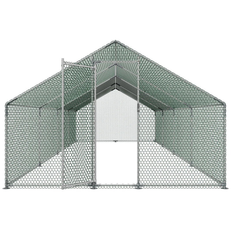 VEVOR metāla vistu aploks, 3 × 8 × 2 m, liels ieejams putnu voljērs ar pārsegu, arkas tipa jumts, drošības slēdzene, āra būris vistām, pīlēm un trušiem pagalmam vai saimniecībai