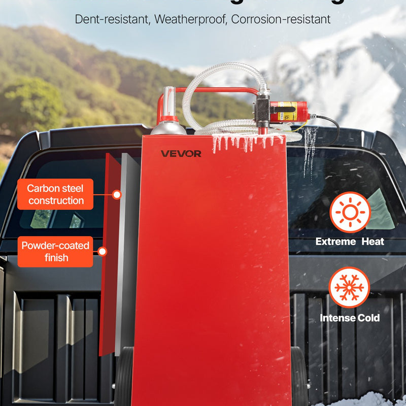 VEVOR pārvietojama degvielas tvertne ar elektrisko sūkni, 114 l, 32 l/min, 2 riteņi, 3 m šļūtene, benzīnam un dīzeļdegvielai