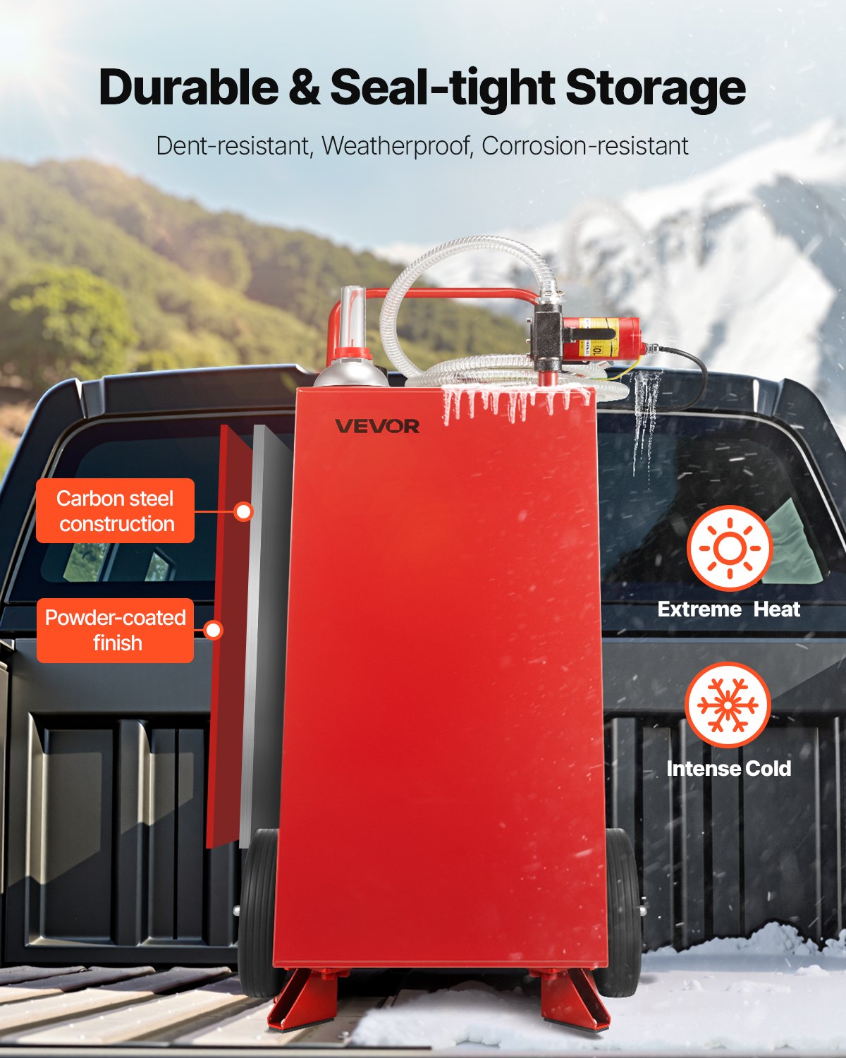 VEVOR Portable Fuel Tank with Electric Pump, 114 L, 32 L/min, 2 Wheels, 3 m Hose, for Petrol and Diesel
