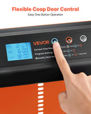 VEVOR automātiskās vistas kūts durvis, akumulatora darbināmas, ar taimeri un manuālo iestatīšanu, pretpiestiprināšanas drošību, izturīgu alumīnija sakausējumu, vistas ieejas vārtu atvērējs ar ūdensizturīgu blīvējumu, oranžas