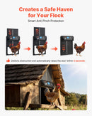 VEVOR automātiskās vistas kūts durvis ar LCD displeju, gaismas sensoru, taimeri un manuālo vadību, līdzstrāvas un bateriju barošanu, pretpiestiprināšanas drošību, izturīgu alumīnija sakausējumu, vistas ieejas vārtu atvērējs saimniecībai