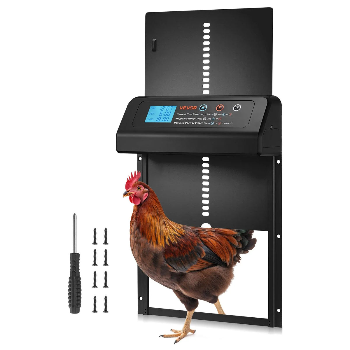 VEVOR Automatic Chicken Coop Door with Timer, Battery, Aluminium, Black