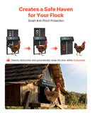 VEVOR automātiskās vistas kūts durvis, akumulatora darbināmas, ar taimeri un manuālo vadību, pretpiestiprināšanas drošība, izturīgs alumīnija sakausējums, automātiska vista ieejas vārti, ūdensizturīgs blīvējums, melnas