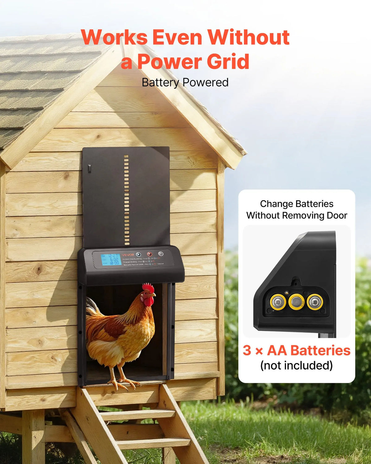 VEVOR Automatic Chicken Coop Door with Timer, Battery, Aluminium, Black