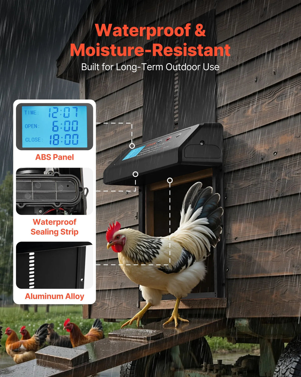 VEVOR Automatic Chicken Coop Door with Timer, Battery, Aluminium, Black