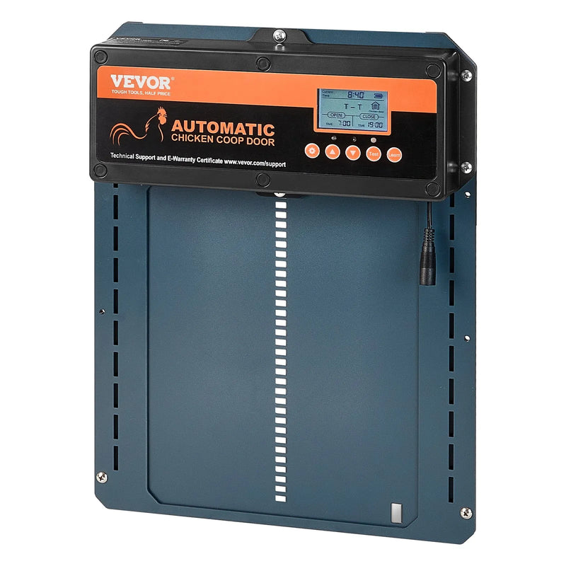 VEVOR automātiskās vistas kūts durvis ar taimeri un gaismas sensoru, alumīnija durvis ar tālvadību un LCD ekrānu, 4 atvēršanas režīmi, darbināmas ar baterijām vai DC barošanu