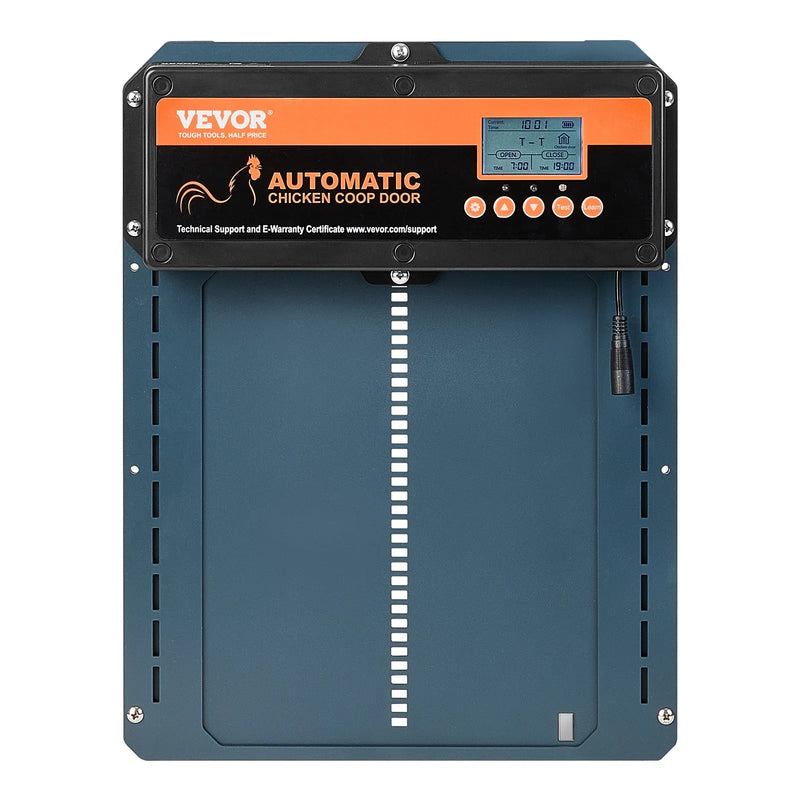 VEVOR automātiskās vistas kūts durvis ar taimeri un gaismas sensoru, alumīnija durvis ar tālvadību un LCD ekrānu, 4 atvēršanas režīmi, darbināmas ar baterijām vai DC barošanu