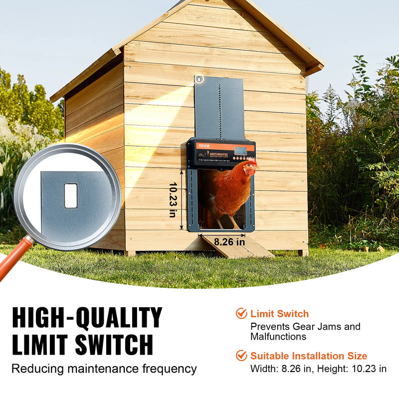 VEVOR automātiskās vistas kūts durvis ar taimeri un gaismas sensoru, alumīnija durvis ar tālvadību un LCD ekrānu, 4 atvēršanas režīmi, darbināmas ar baterijām vai DC barošanu