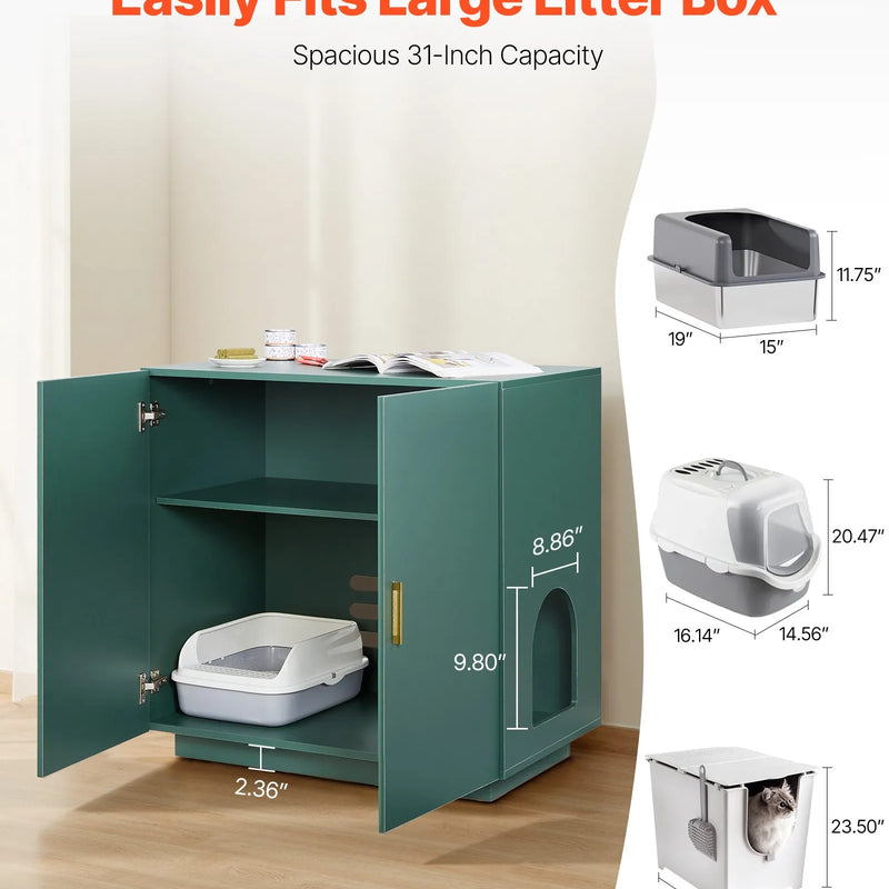 VEVOR kaķu tualetes skapītis ar ventilāciju un 2 durvīm, 80 cm