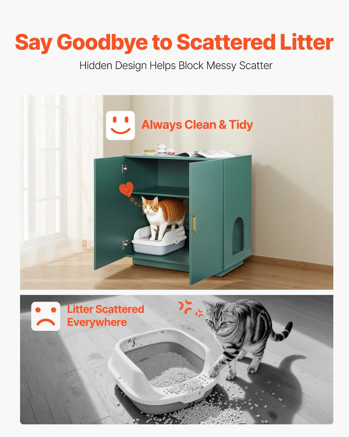 VEVOR Cat Litter Box Cabinet with Ventilation and 2 Doors, 80 cm