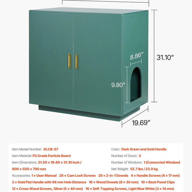 VEVOR kaķu tualetes skapītis ar ventilāciju un 2 durvīm, 80 cm
