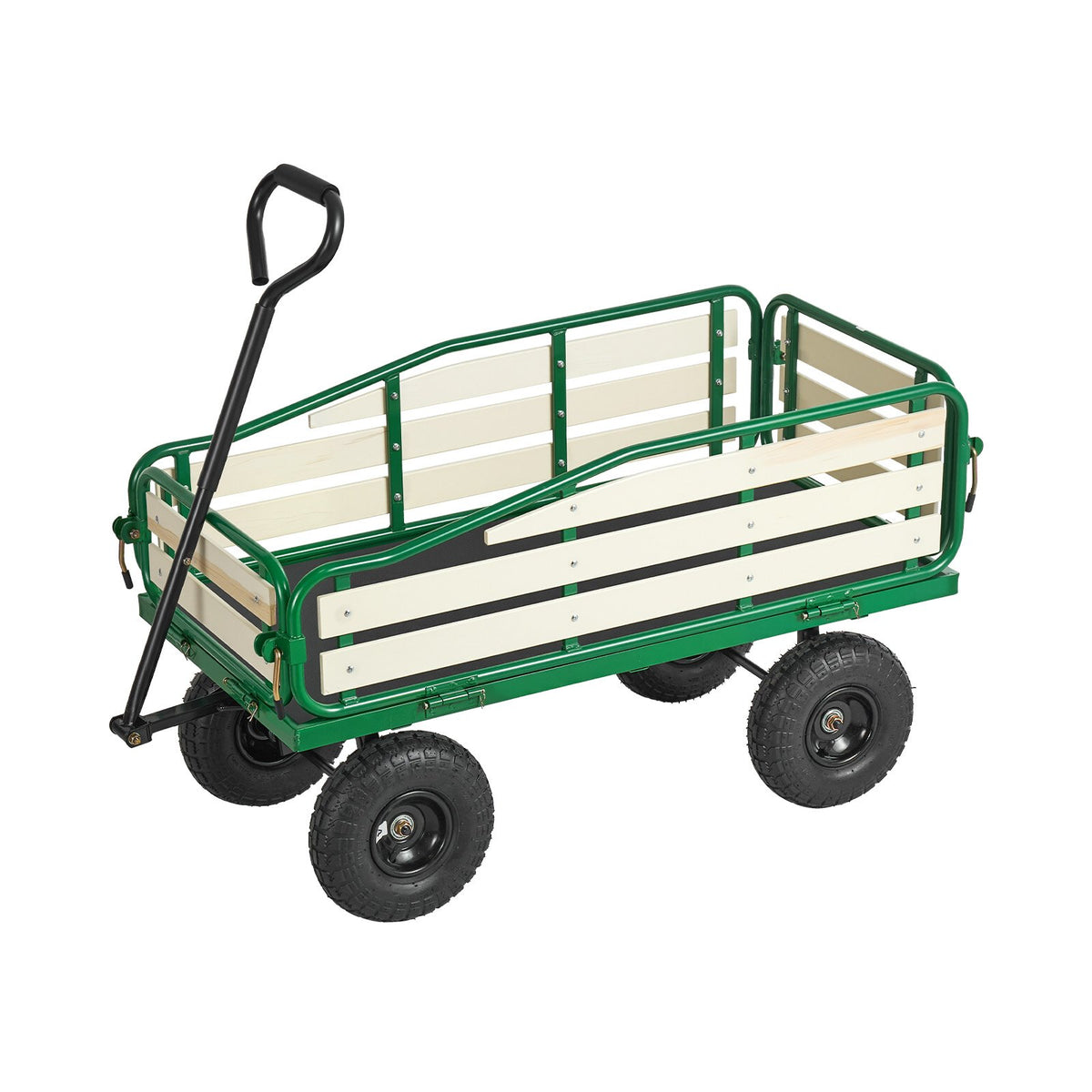 VEVOR bērnu velkamie ratiņi 101 cm ar salokāmu koka bortu un rokturi, kravnesība līdz 250 kg, 25,4 cm bezceļu riepas, universāls ratiņš dārzam un pludmalei, piemērots kā dāvana bērniem - ZEMLETES.LV