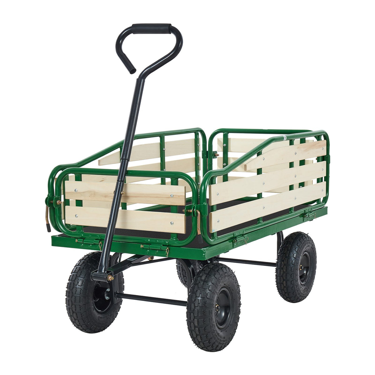 VEVOR bērnu velkamie ratiņi 101 cm ar salokāmu koka bortu un rokturi, kravnesība līdz 250 kg, 25,4 cm bezceļu riepas, universāls ratiņš dārzam un pludmalei, piemērots kā dāvana bērniem - ZEMLETES.LV