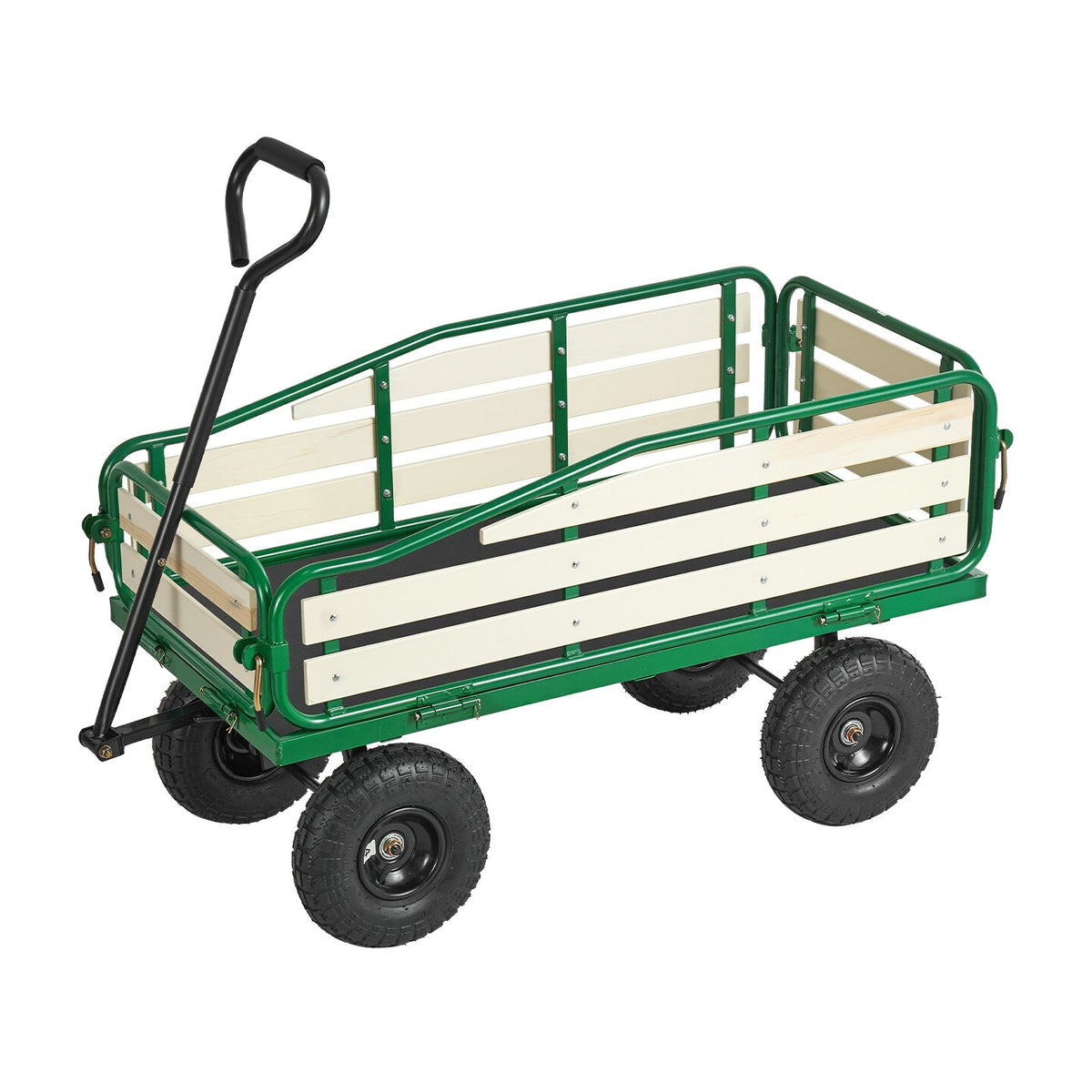 VEVOR bērnu velkamie ratiņi 101 cm ar salokāmu koka bortu un rokturi, kravnesība līdz 250 kg, 25,4 cm bezceļu riepas, universāls ratiņš dārzam un pludmalei, piemērots kā dāvana bērniem - ZEMLETES.LV