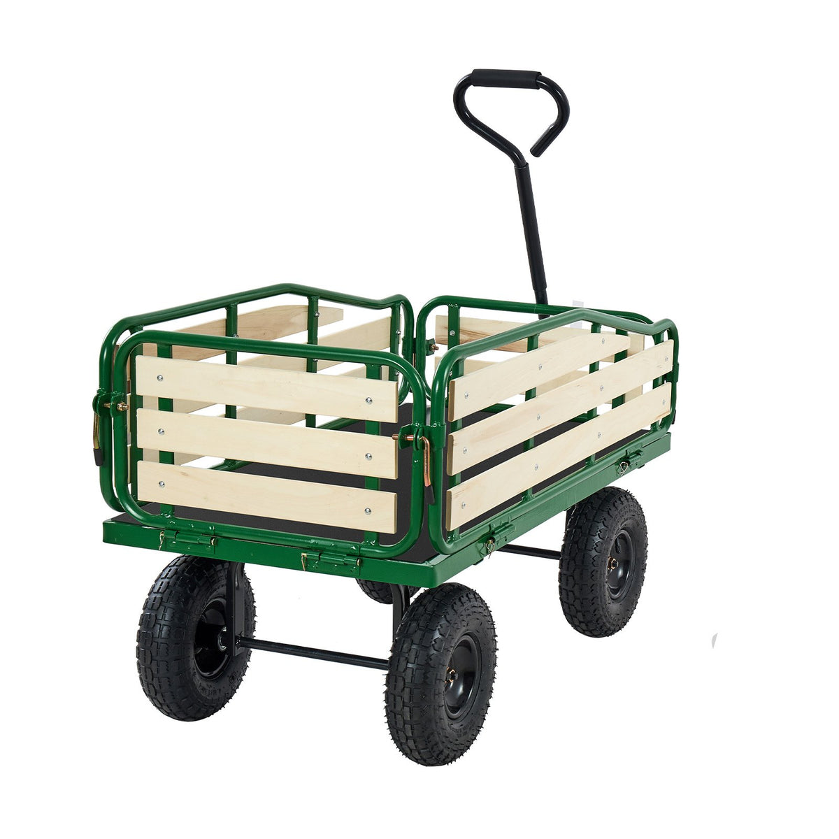 VEVOR bērnu velkamie ratiņi 101 cm ar salokāmu koka bortu un rokturi, kravnesība līdz 250 kg, 25,4 cm bezceļu riepas, universāls ratiņš dārzam un pludmalei, piemērots kā dāvana bērniem - ZEMLETES.LV