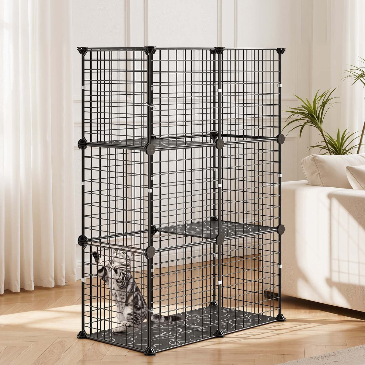 VEVOR 3-уровневая клетка для кошек, 71,1 × 35,5 × 104,1 см, чёрная