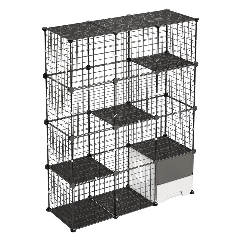 VEVOR 4 līmeņu kaķu būris ar pakaišu kasti, 104,1 × 35,5 × 139,7 cm