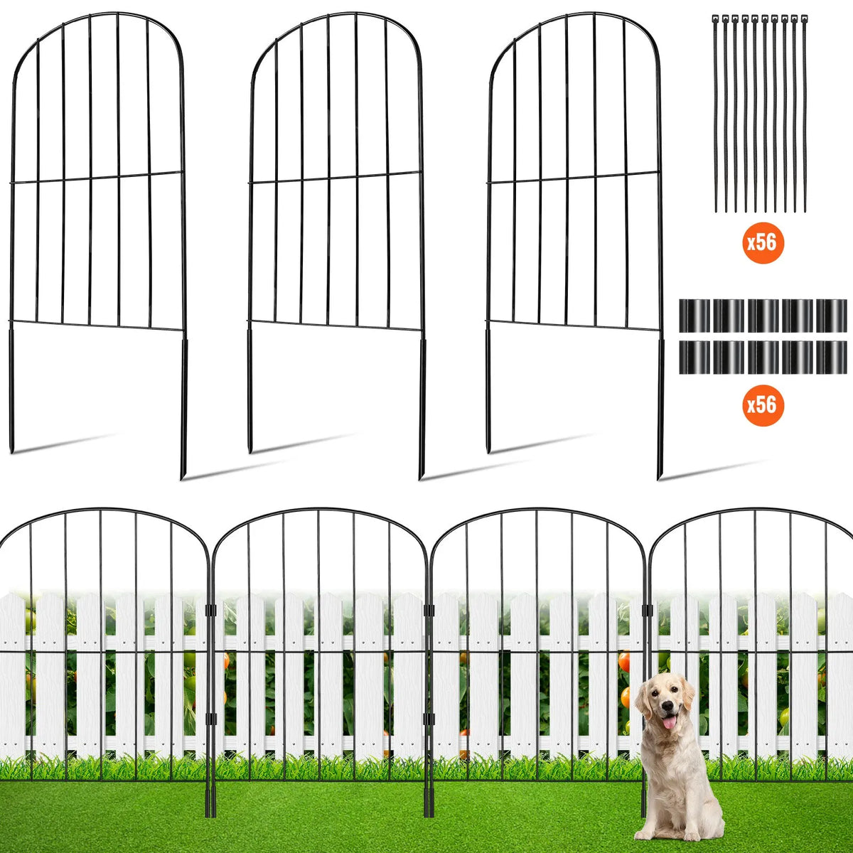 Garden Metal Fence for Animal Barrier 731.5×396.2 cm with 5.1 cm Picket Spacing, 28 Piece Set