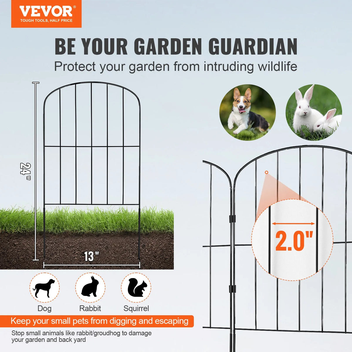 Garden Metal Fence for Animal Barrier 731.5×396.2 cm with 5.1 cm Picket Spacing, 28 Piece Set