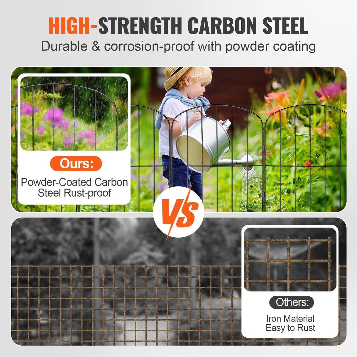 Garden Metal Fence for Animal Barrier 731.5×396.2 cm with 5.1 cm Picket Spacing, 28 Piece Set