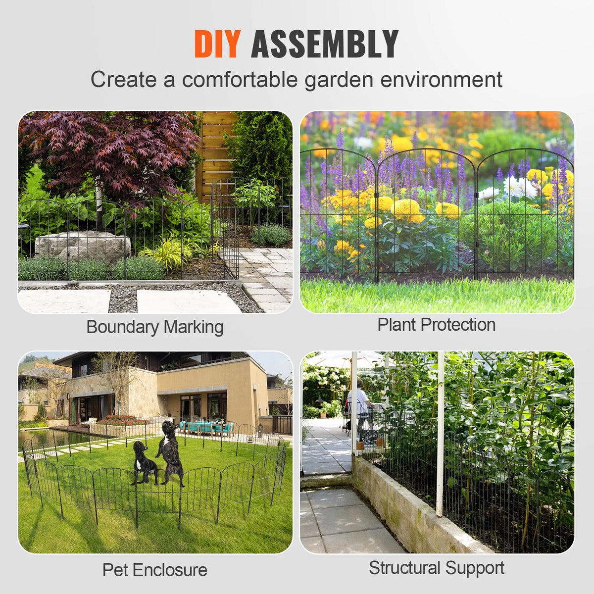 Garden Metal Fence for Animal Barrier 731.5×396.2 cm with 5.1 cm Picket Spacing, 28 Piece Set