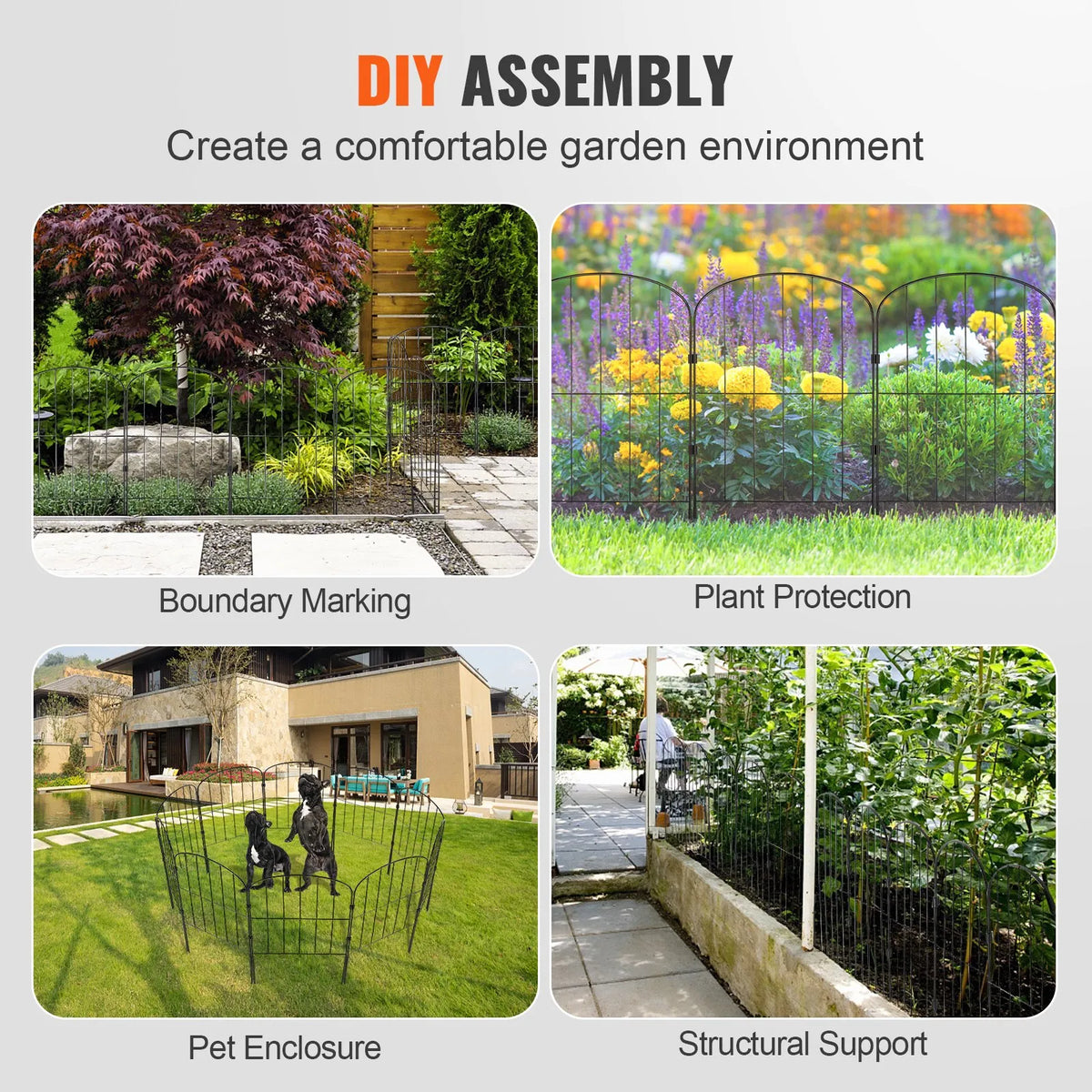 Garden Metal Fence for Animal Barrier 731.5 × 396.2 cm with 5.1 cm Picket Spacing, 10 Piece Set