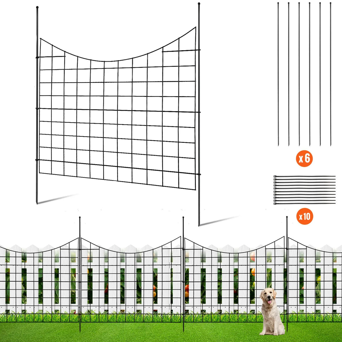 Garden Metal Fence for Animal Barrier 92.9 × 74.9 cm with 16 cm Picket Spacing, 5 Piece Set