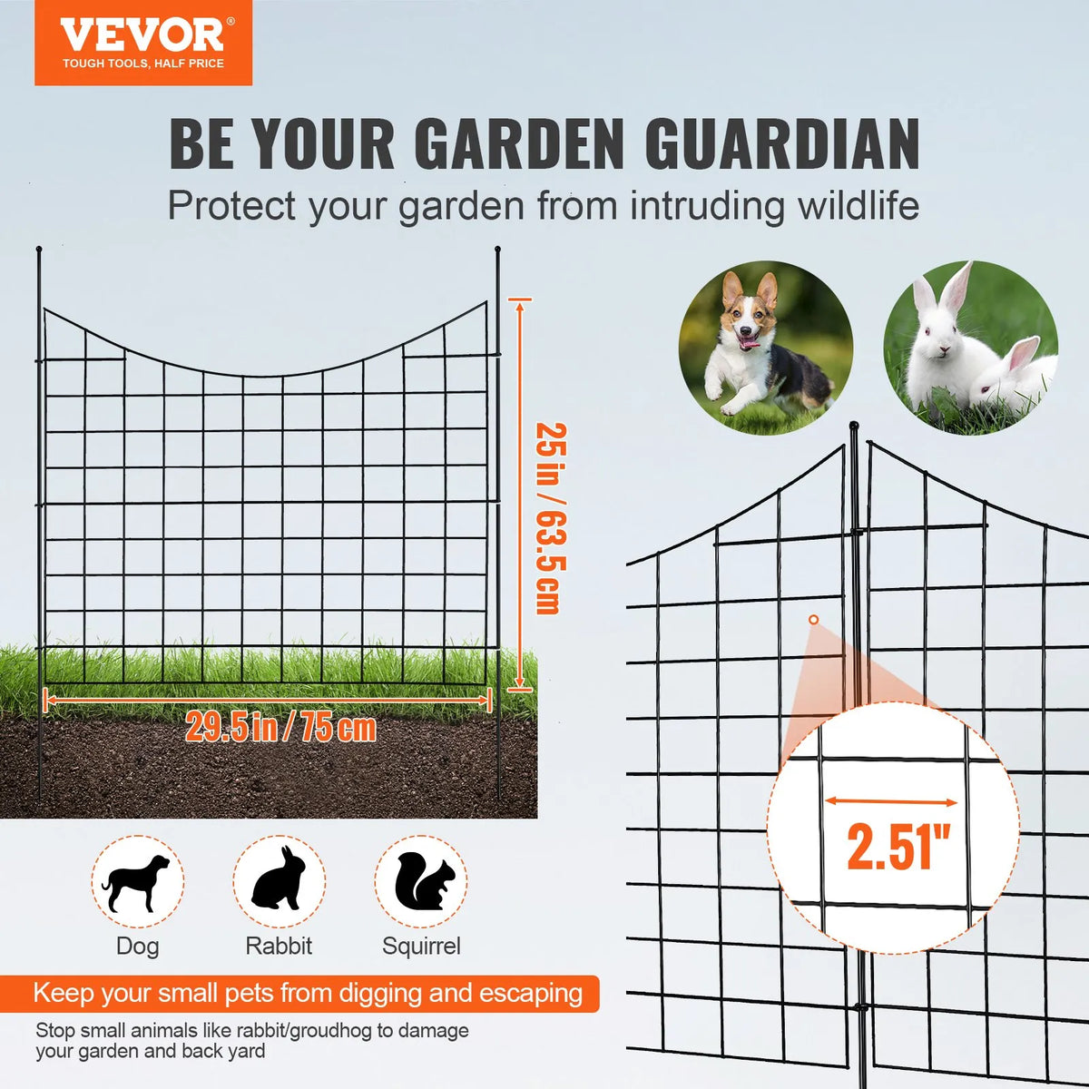 Garden Metal Fence for Animal Barrier 92.9 × 74.9 cm with 16 cm Picket Spacing, 5 Piece Set