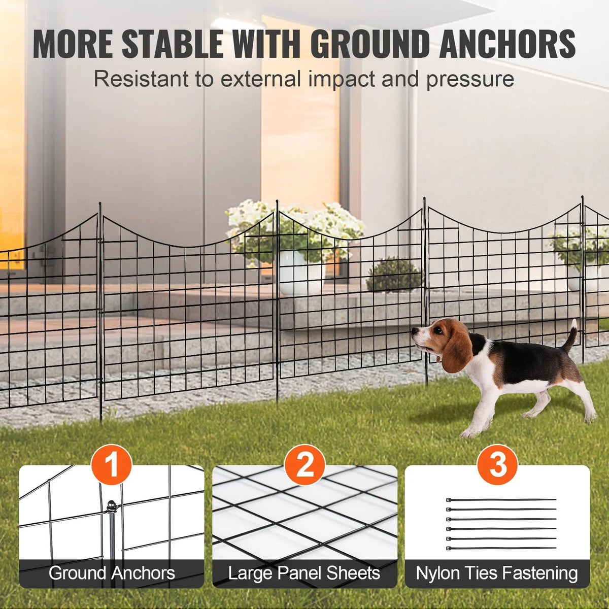 Garden Metal Fence for Animal Barrier 92.9 × 74.9 cm with 16 cm Picket Spacing, 5 Piece Set