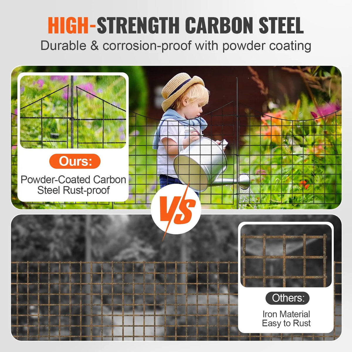 Garden Metal Fence for Animal Barrier 92.9 × 74.9 cm with 16 cm Picket Spacing, 5 Piece Set
