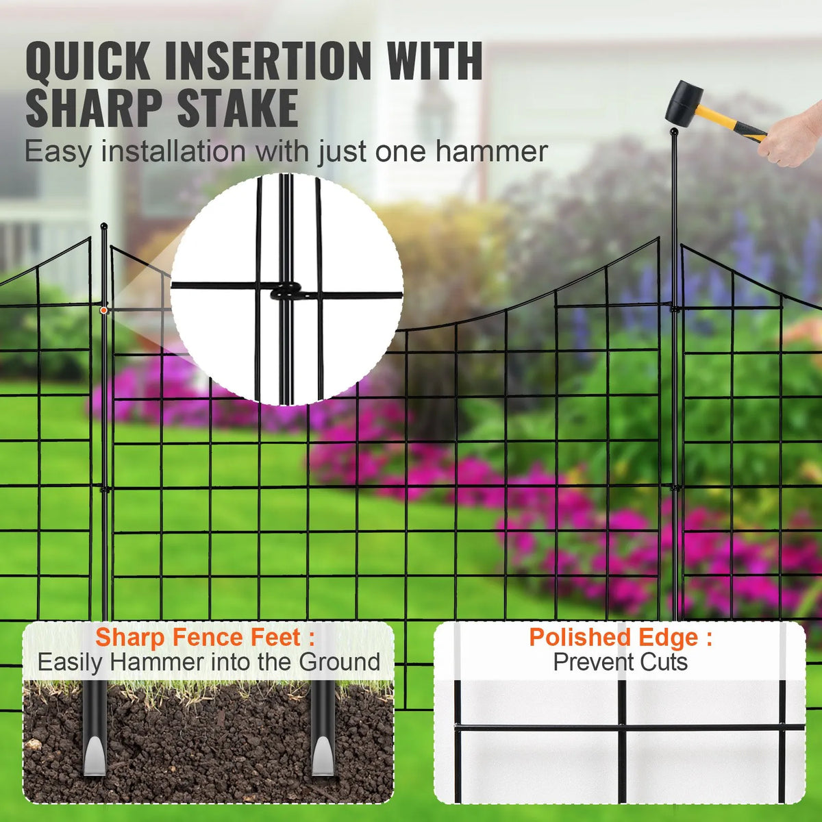 Garden Metal Fence for Animal Barrier 92.9 × 74.9 cm with 16 cm Picket Spacing, 5 Piece Set
