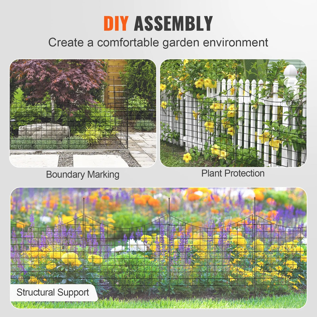 Garden Metal Fence for Animal Barrier 92.9 × 74.9 cm with 16 cm Picket Spacing, 5 Piece Set
