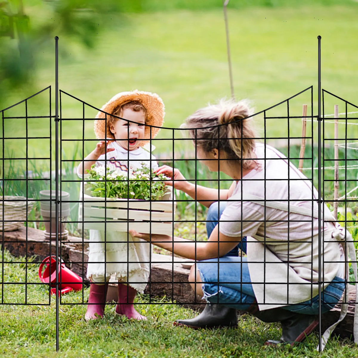 Garden Metal Fence for Animal Barrier 92.9 × 74.9 cm with 16 cm Picket Spacing, 5 Piece Set