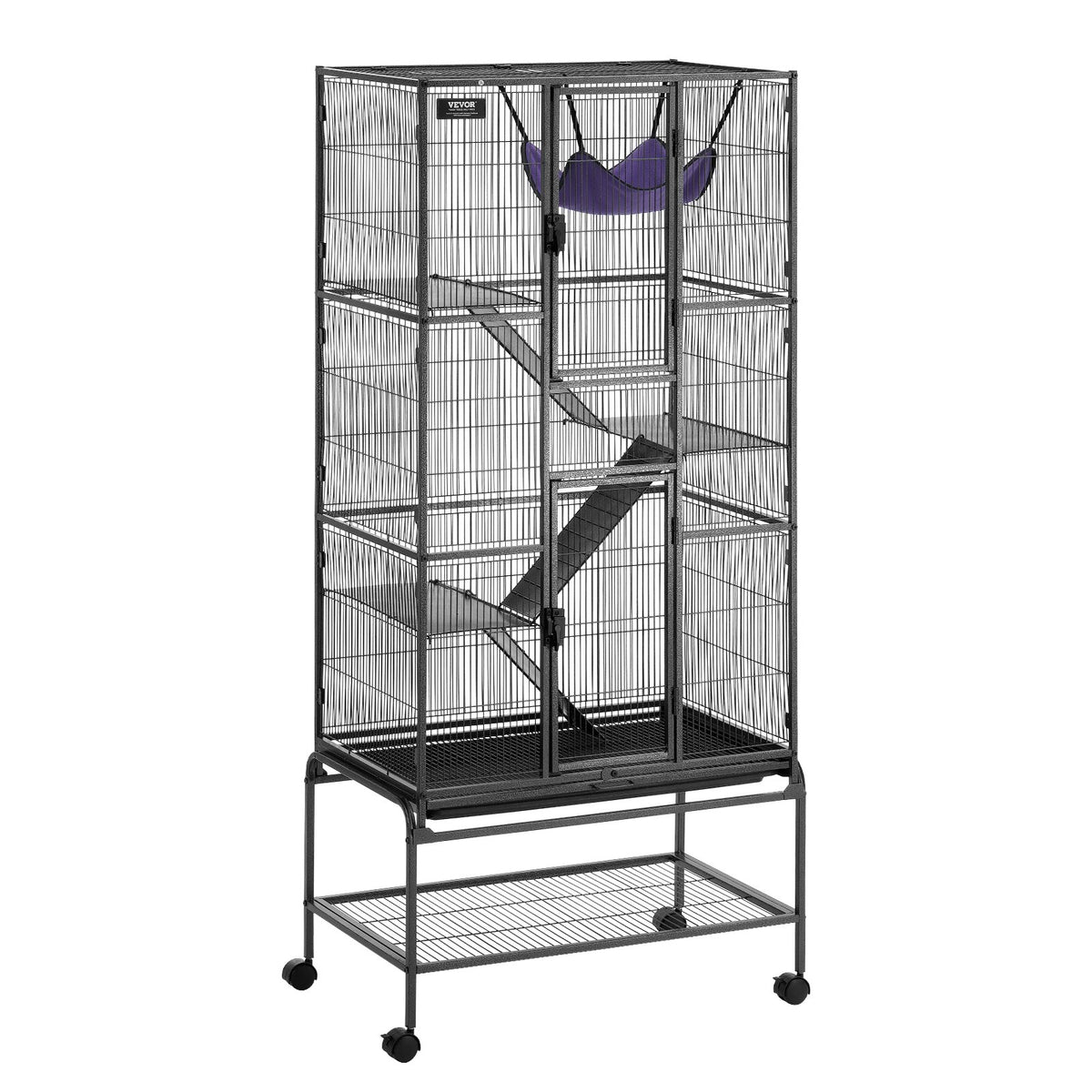 VEVOR 4 līmeņu metāla sesku būris ar ritenīšiem, paplāti un 3 rampām, 175 cm