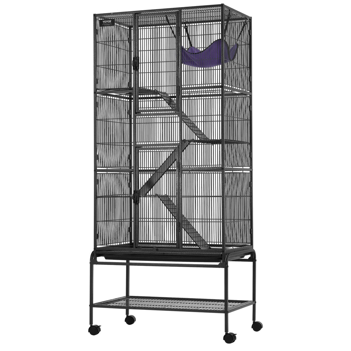 VEVOR 4 līmeņu metāla sesku būris ar ritenīšiem, paplāti un 3 rampām, 175 cm