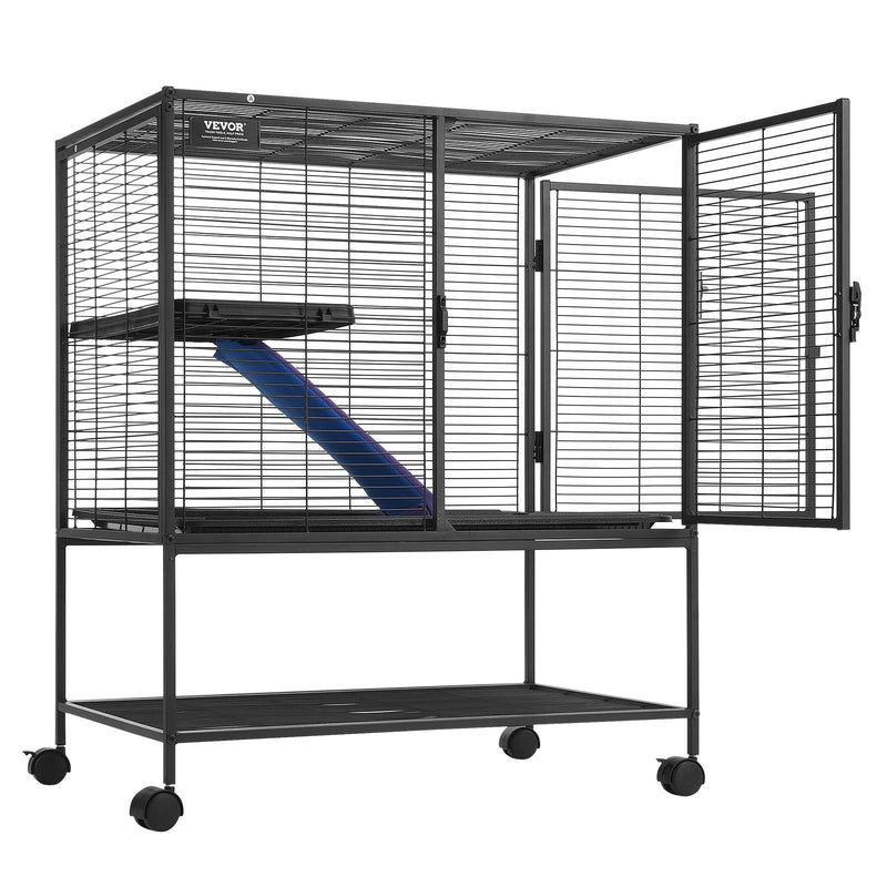 VEVOR 91 cm Metāla mazo dzīvnieku būris ar diviem stāviem, ritenīšiem, paliktni un rampu