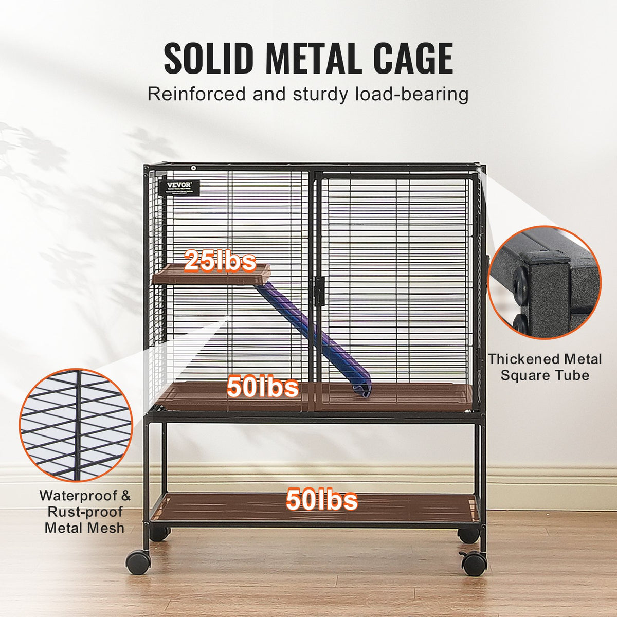 VEVOR Two-Tier Metal Small Pet Cage with Wheels, Tray and Ramp, 91 cm