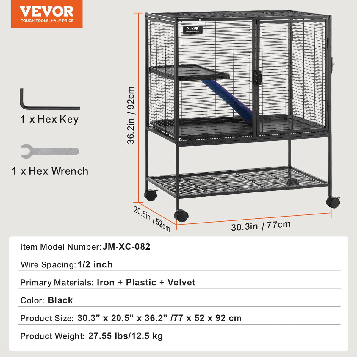 VEVOR Two-Tier Metal Small Pet Cage with Wheels, Tray and Ramp, 91 cm