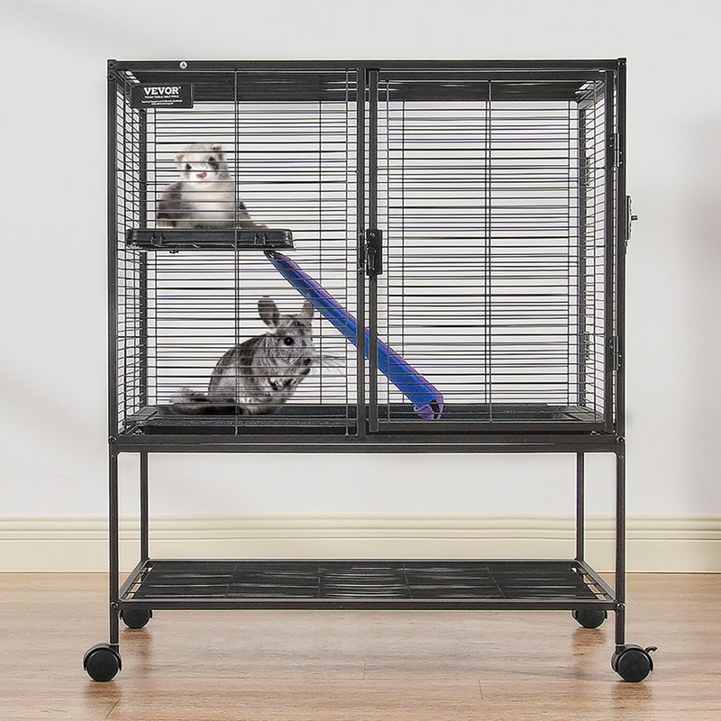 VEVOR 91 cm Metāla mazo dzīvnieku būris ar diviem stāviem, ritenīšiem, paliktni un rampu