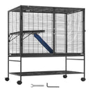 VEVOR 99 cm metāla divu līmeņu sesku būris ar ritenīšiem, paplāti un rampu